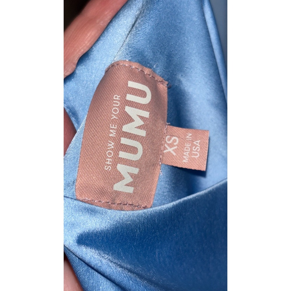 Show Me Your Mumu Jasmine Halter Maxi Dress Womens XS Steele Blue Luxe Satin - Picture 9 of 15